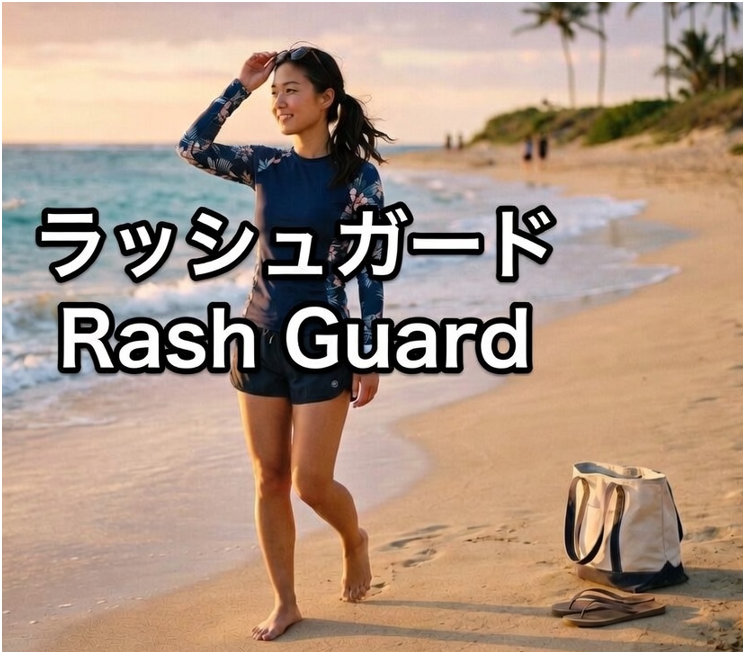 ラッシュガード[らっしゅがーど] Rash Guard in Japanese Meaning Example